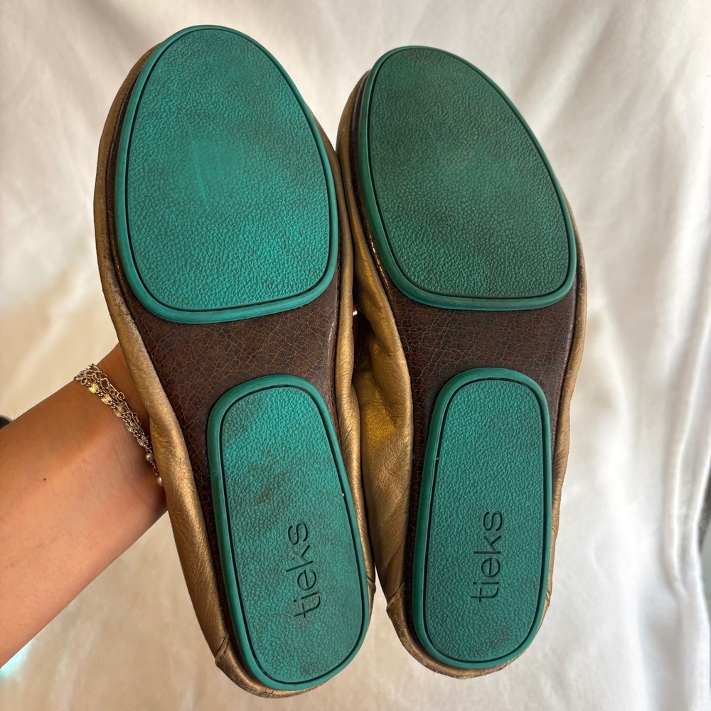 Tieks by Gavrieli Metallic Gold Leather Ballet Flats Teal Sole Size 8 - Picture 5 of 5